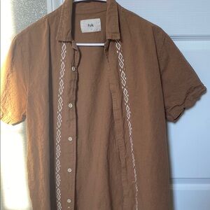 Folk Brown Casual Button Down Shirt Soft Cotton Blend